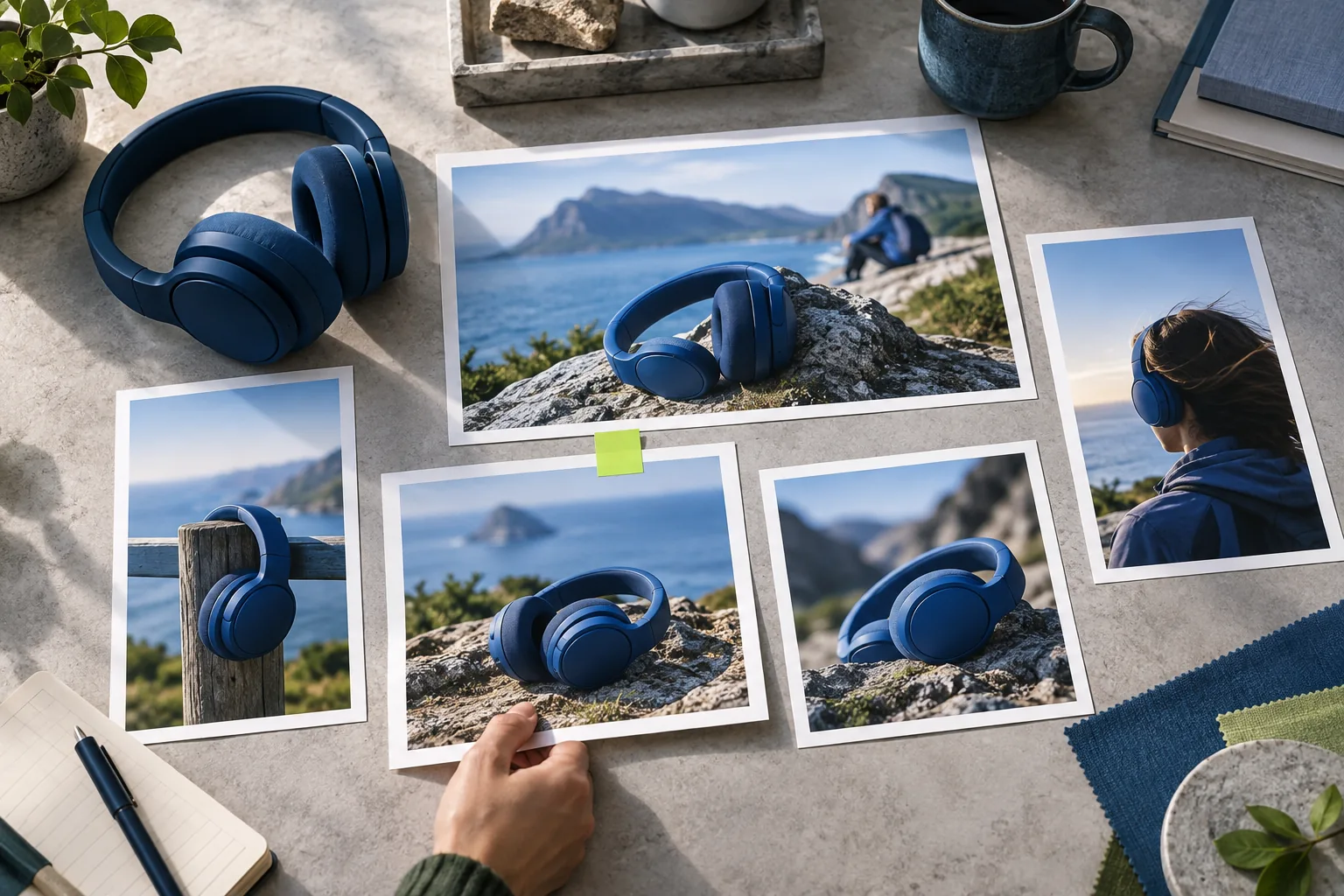 Different headphone campaign crops compared with real headphones.